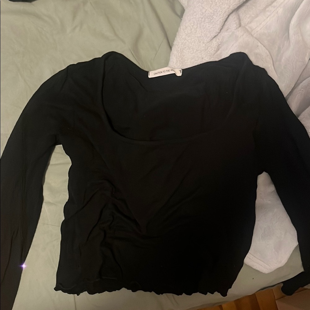 Caution To The Wind Black Ruched Long Sleeve Crop Top